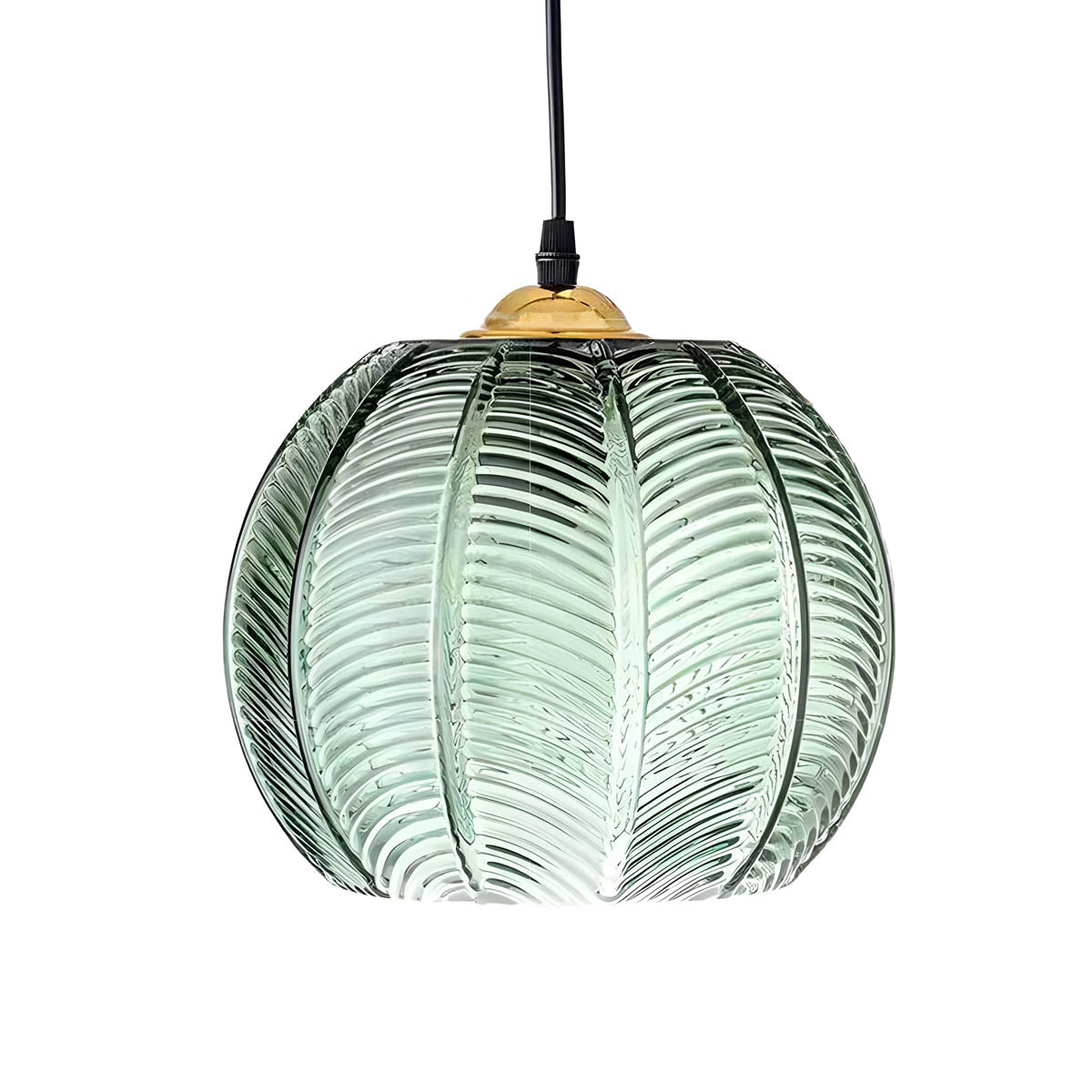 Fluted Globe Hanging Fixture Green Textured Glass Shade 10-Inch E27 Socket Dining Kitchen Island Overhead Lighting for Modern Retro Interior