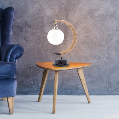 Lampe de table lune en verre avec lueur LED chaleureuse – Lampe d'appoint croissant à piles pour chambre, salon et table de chevet