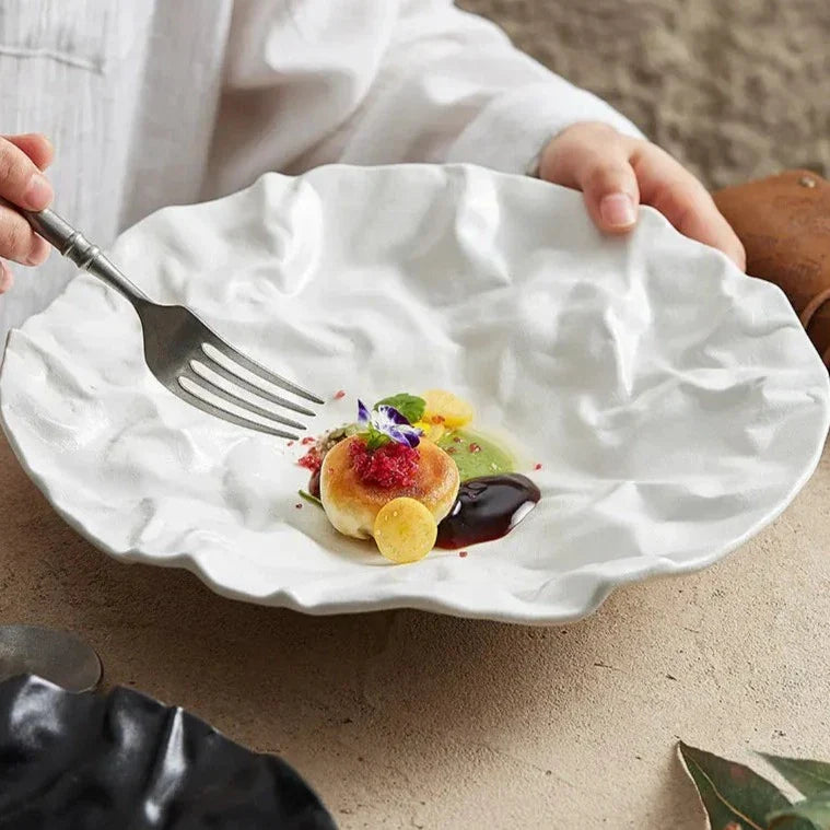 Handcrafted Ceramic Dining Bowl with Ocean-Inspired Texture for Salads Soups Fruit Centerpiece Home Kitchen Tableware Decor