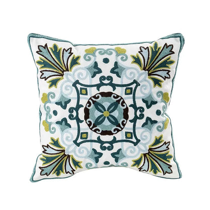 Floral Embroidered Throw Pillow Cover 18x18 Inches Cotton Canvas White Decorative Cushion Case for Couch Bed Chair Farmhouse Modern Living R