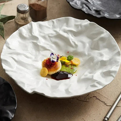 Handcrafted Ceramic Dining Bowl with Ocean-Inspired Texture for Salads Soups Fruit Centerpiece Home Kitchen Tableware Decor