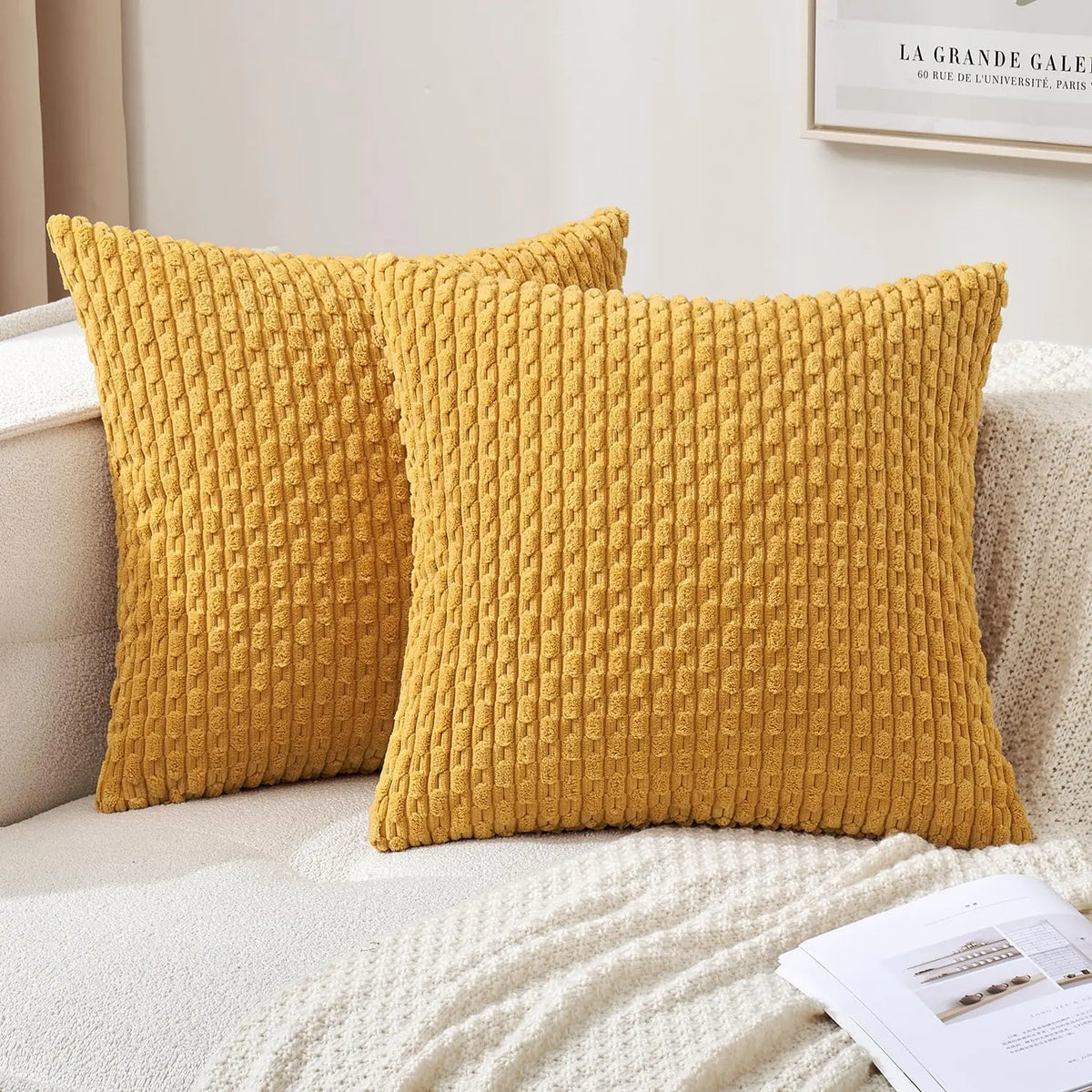 Ribbed Throw Pillow Cover 18×18 Inch Polyester Cotton Blend Textured Decorative Accent for Sofa Couch Armchair Bedroom Modern Scandinavian B