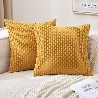 Corduroy Pillow Cover Ribbed Texture Decorative Throw Cushion Case Bohemian Striped Design for Couch Sofa Bed Chair Living Room Bedroom