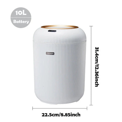 Sensor Garbage Can 2.6 Gallon Automatic Lid Wood Base Small Waste Basket White Black Green for Kitchen Bathroom Bedroom Office Compact Infra