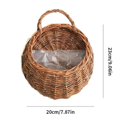 Woven Rattan Wall Basket for Plants Indoor Outdoor Hanging Pot Holder Natural Fiber Planter for Living Room Balcony Patio Garden Decor Boho