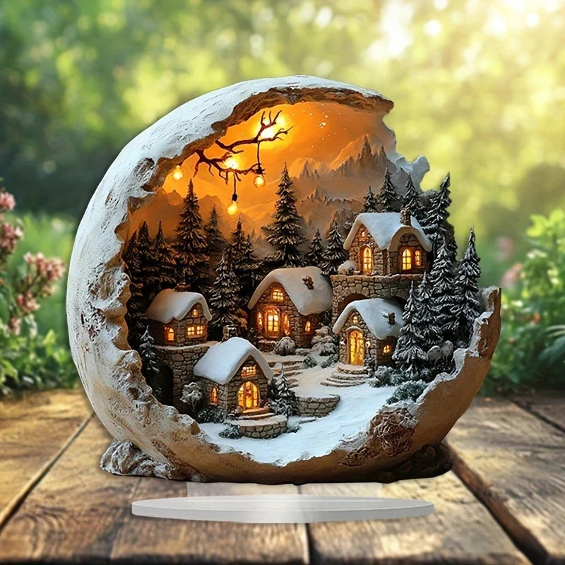 Acrylic Holiday Ornament Boho Tabletop Figure 9x8 Inch Decorative Centerpiece for Christmas Winter Mantle Shelf Bedroom Living Room Modern