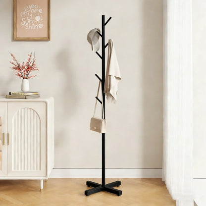 Tall Metal Hall Tree with 8 Hooks 66 Inches Freestanding Entryway Coat Hanger for Jackets Bags Scarves & Accessories Modern Vertical Garment
