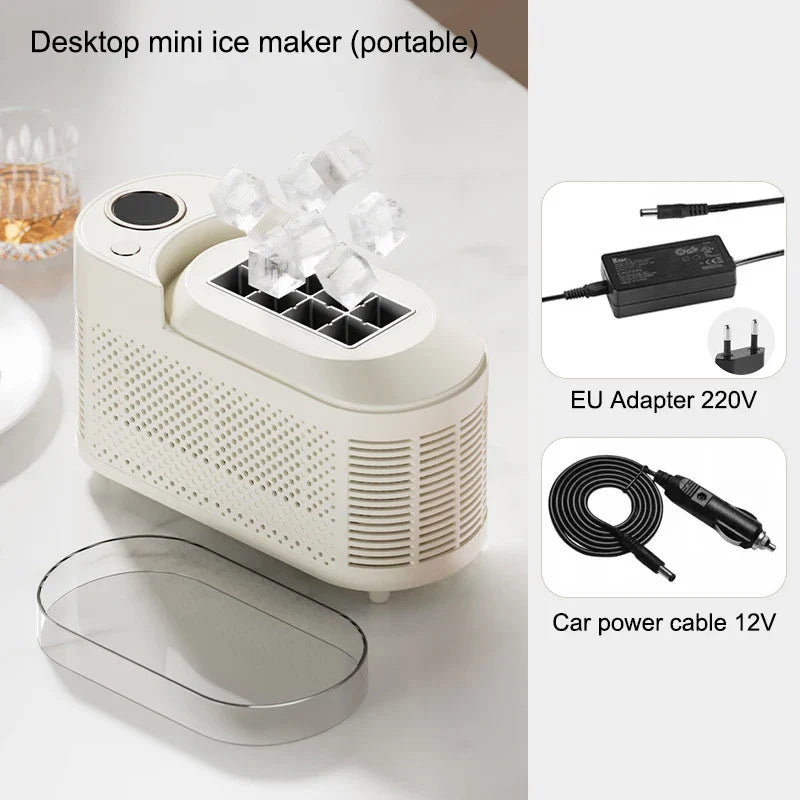 Countertop Ice Maker Machine 120W Rapid Cube Production Portable Travel Bar Office Kitchen Caravan Camping Beverage Chilling Appliance Light