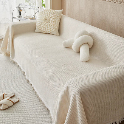 Jeté de canapé texturé en coton et polyester 180x260 cm pour protection de canapé, lit ou fauteuil, décoration intérieure neutre et superposable, housse lavable
