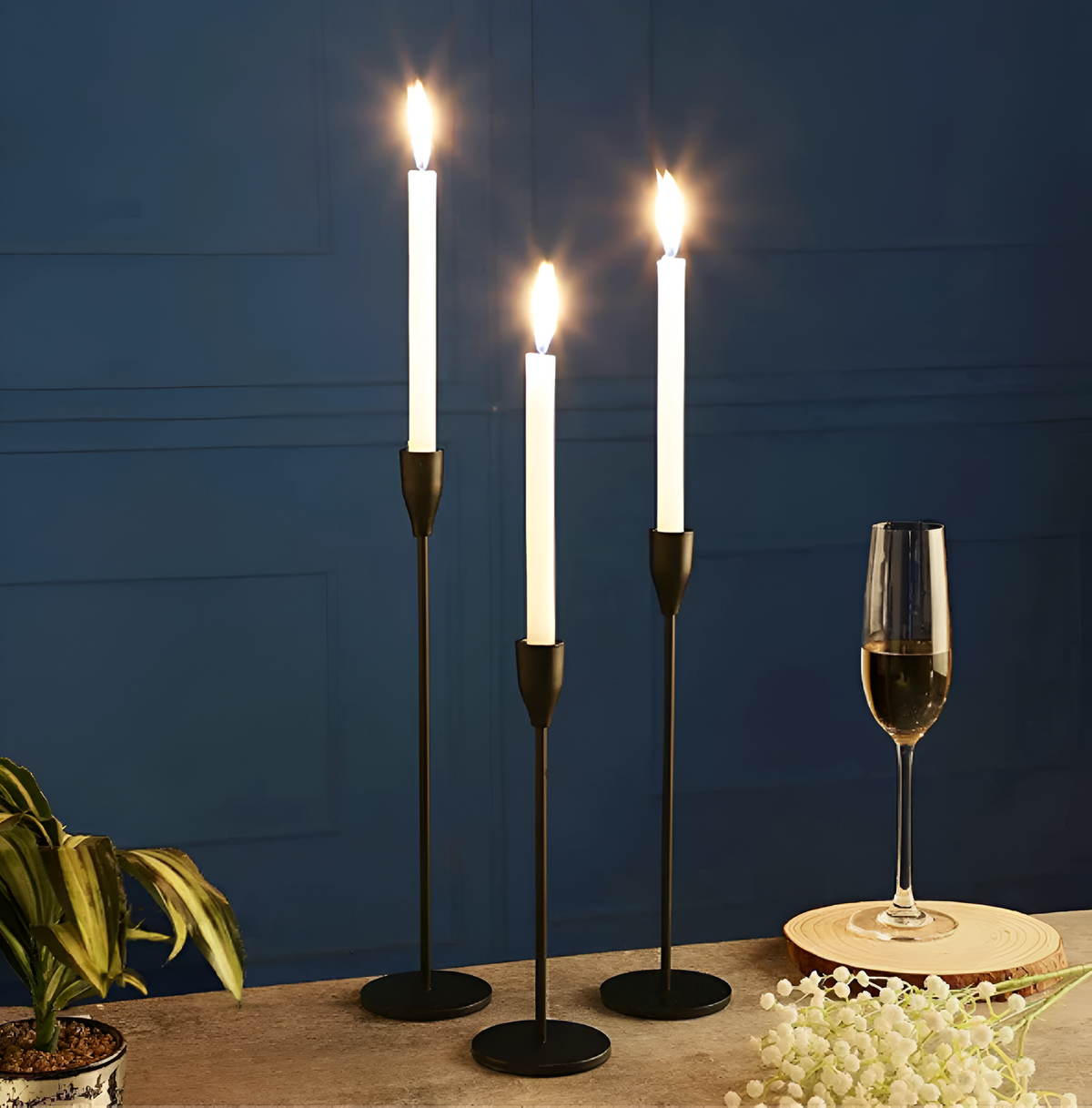 Sable Candle Holder Set - Brushed Metal, 3 Taper Candle Holders