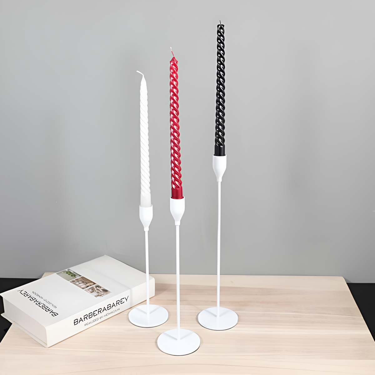 Sable Candle Holder Set - Brushed Metal, 3 Taper Candle Holders