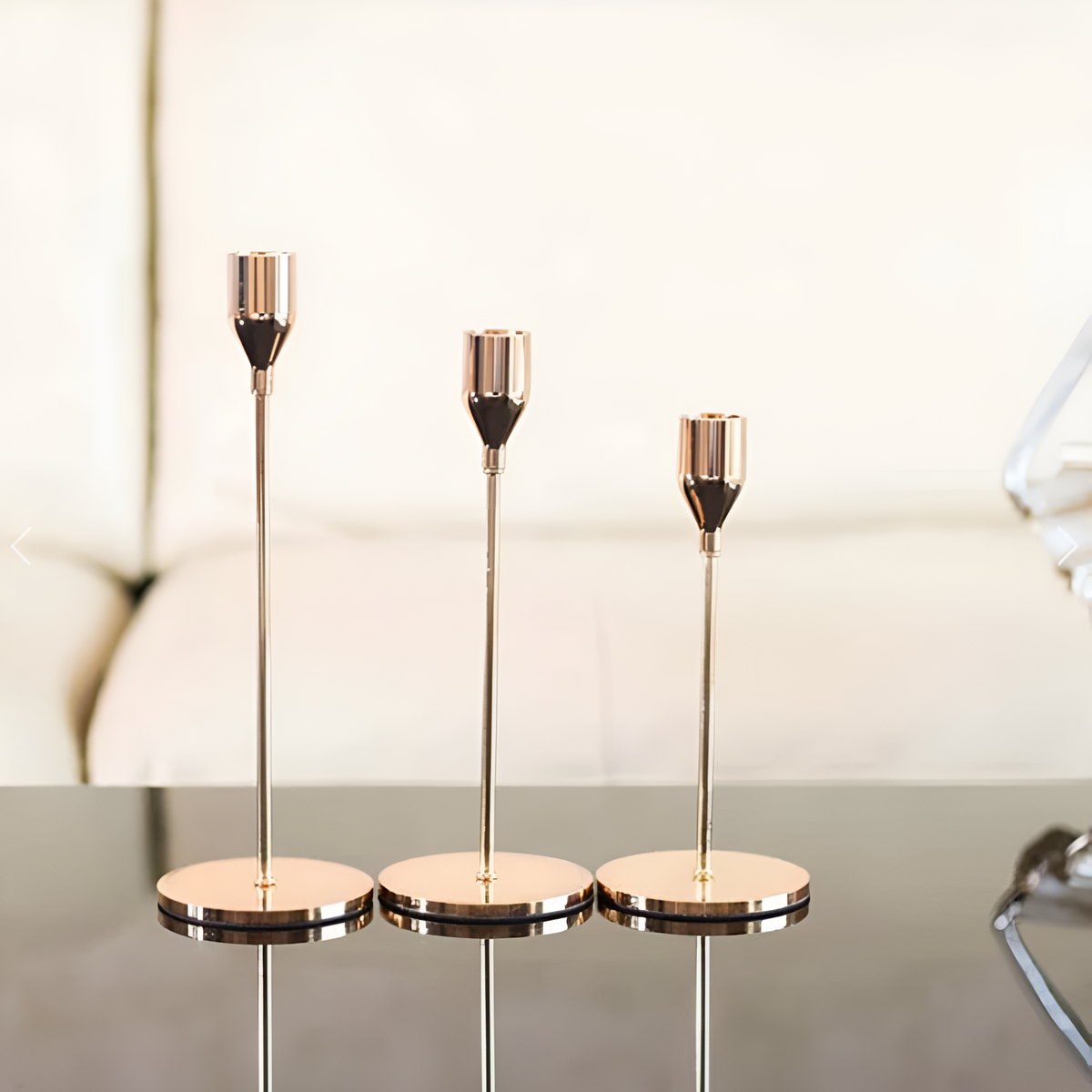 Sable Candle Holder Set - Brushed Metal, 3 Taper Candle Holders