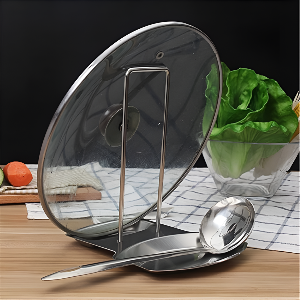 Sable Pot Lid and Spoon Holder - Stainless Steel, Space-Saving Design