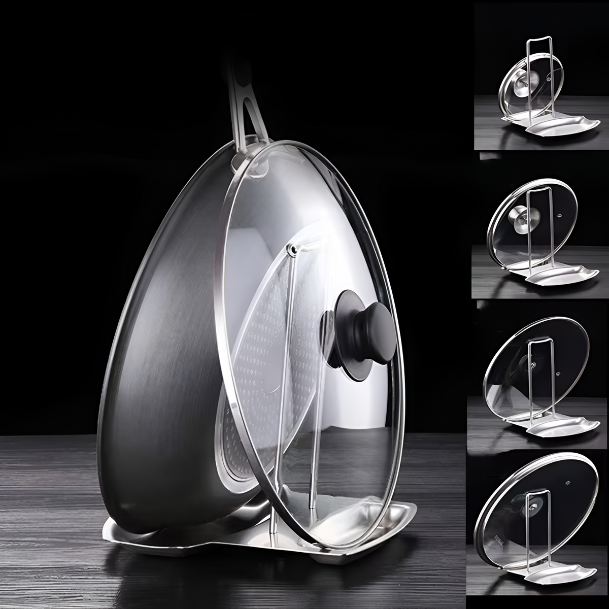 Sable Pot Lid and Spoon Holder - Stainless Steel, Space-Saving Design