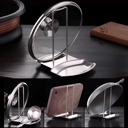 Sable Pot Lid and Spoon Holder - Stainless Steel, Space-Saving Design