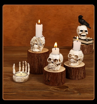 Sable Skullight Candlestick Holders - Resin, Gothic 4-Piece Set
