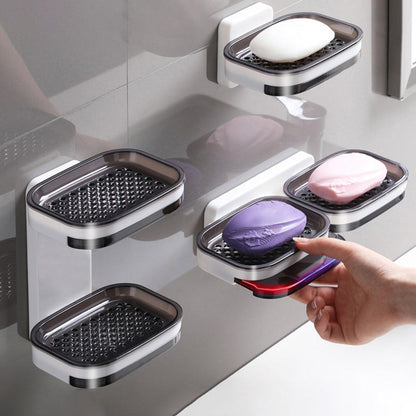 Sable Soap Dish - Self-Adhesive ABS, Double Drainage for Shower