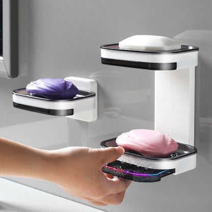 Sable Soap Dish - Self-Adhesive ABS, Double Drainage for Shower