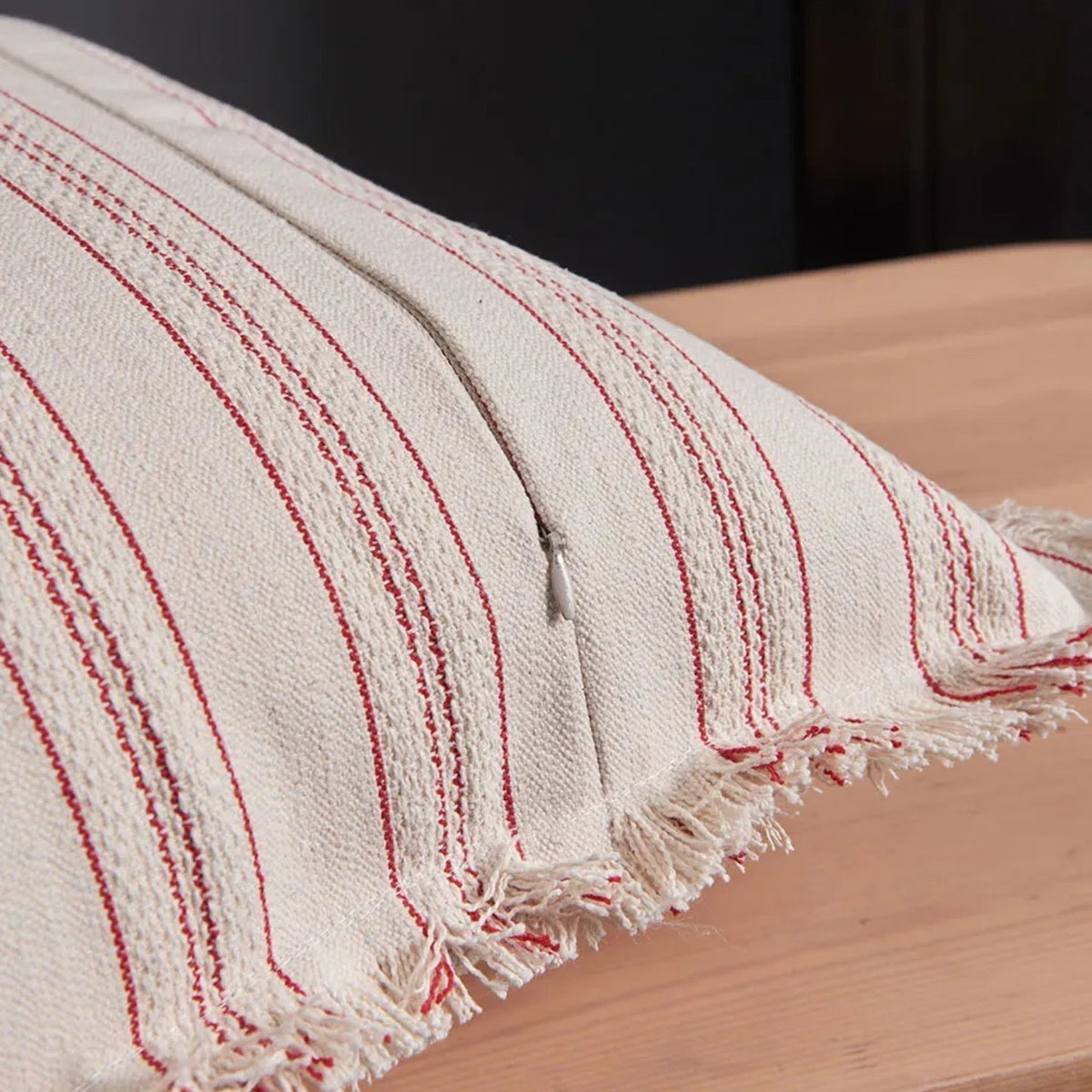 Sable Stripe Cushion Cover - Textured Cotton-Polyester Blend, Decorative Fringe