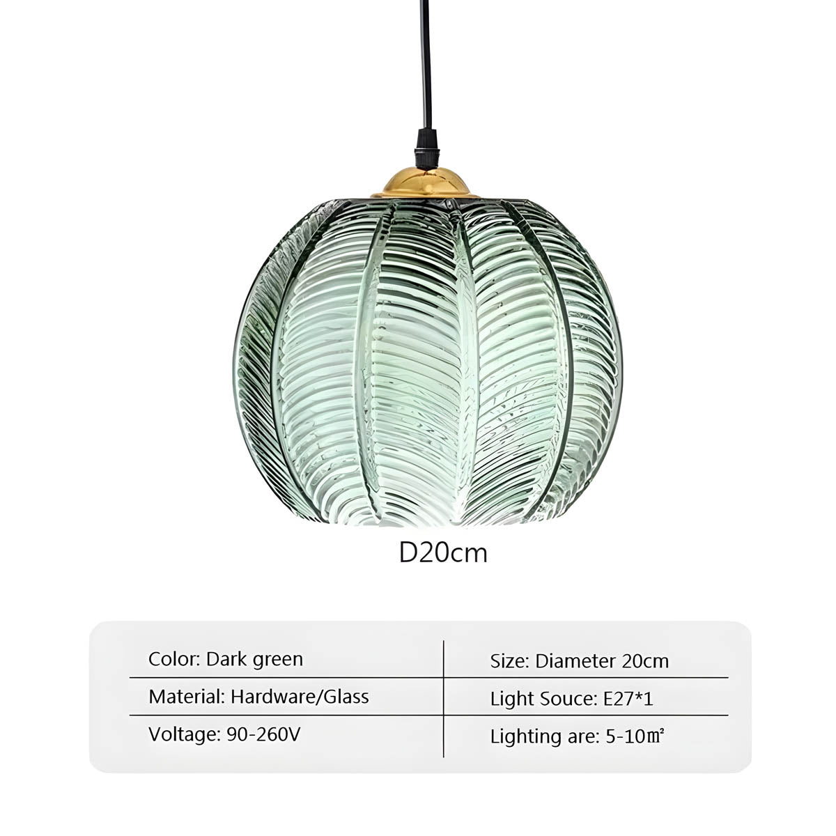 Fluted Globe Hanging Fixture Green Textured Glass Shade 10-Inch E27 Socket Dining Kitchen Island Overhead Lighting for Modern Retro Interior