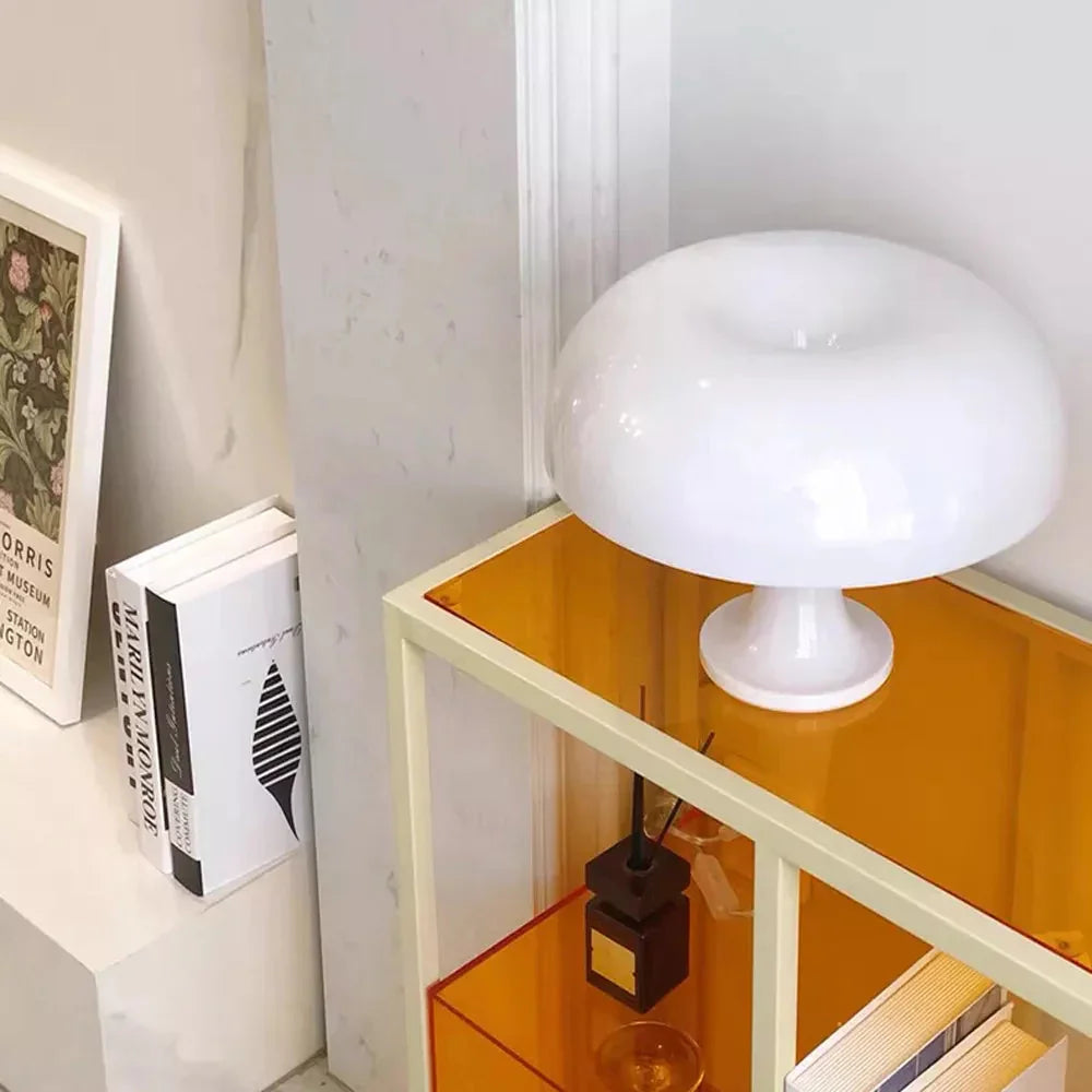 Mushroom Nightstand Light 11 Inches Tall Orange Accent Lamp for Bedroom Desk Bedside Reading Modern Retro Dome Shape Soft Glow Small Space L