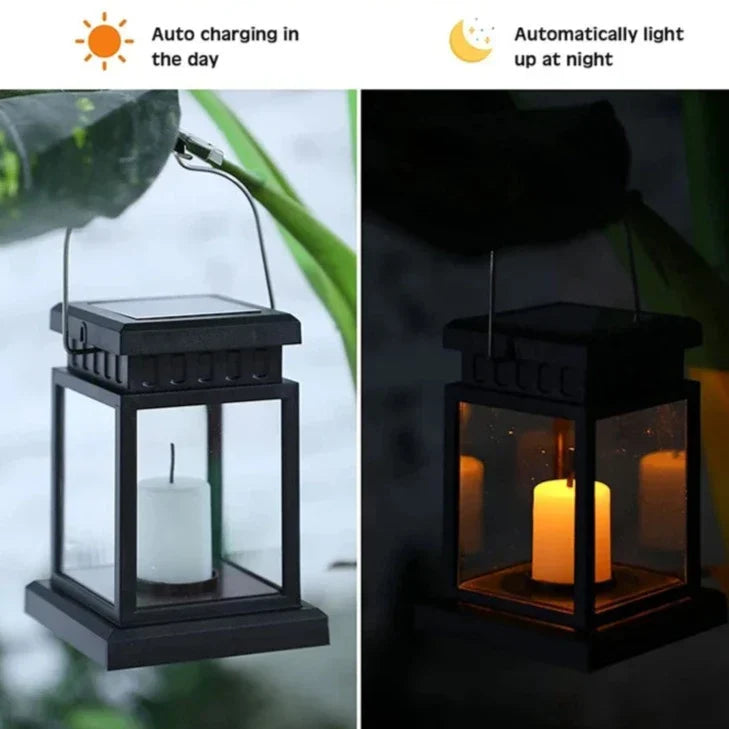 Solar Hanging Candle Lantern Waterproof Outdoor LED Garden Light for Patio Yard Pathway Deck Weatherproof Dusk to Dawn Sensor Black 5 Inch