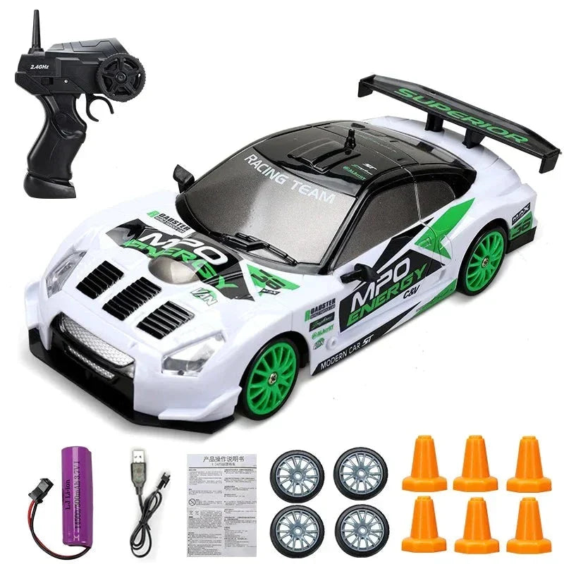 RC Mini Drift Car Remote Control Racing Toy with LED Lights & Rechargeable Battery for Kids & Adults