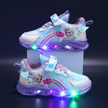 Girls Light-Up Sneakers with Rainbow Glitter and LED Soles for School, Play, and Active Wear