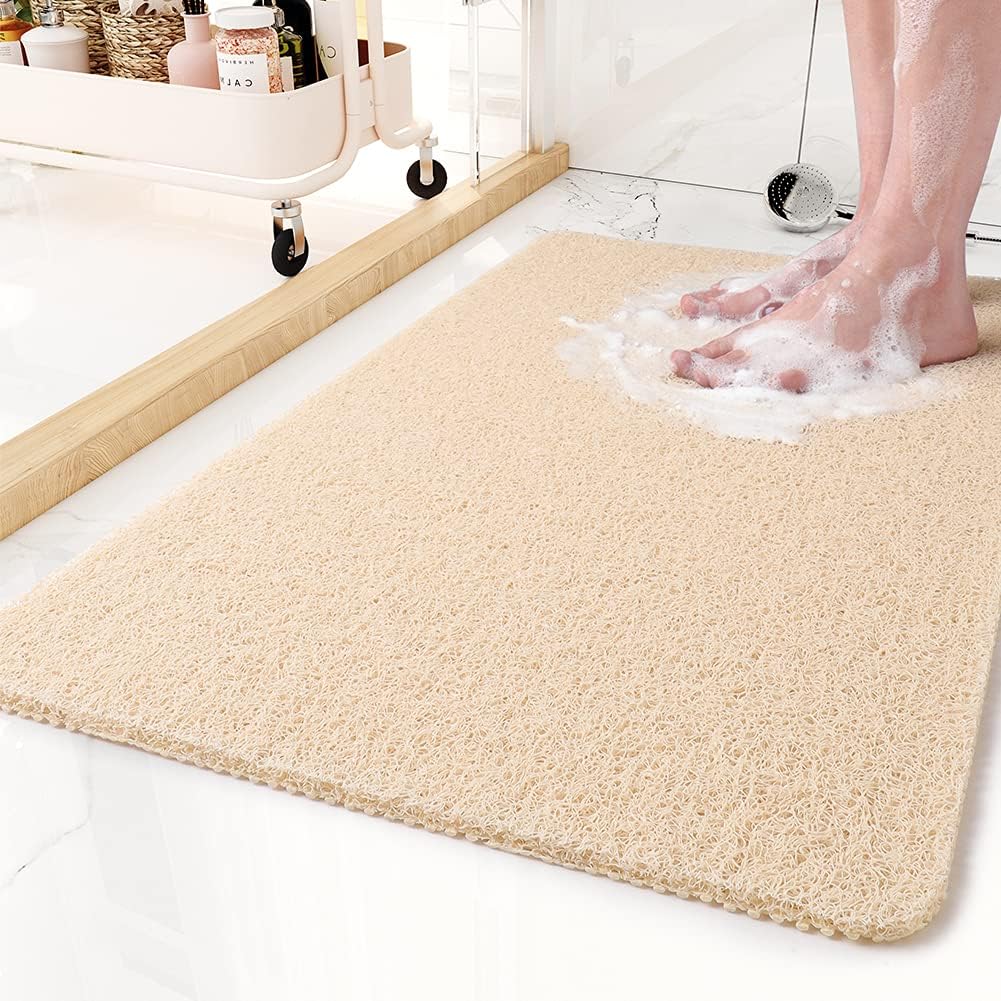 Non-Slip Shower Mat with Antimicrobial Protection for Bathroom Safety Gray White Yellow
