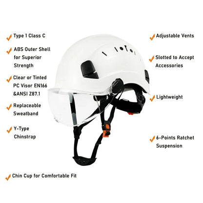 Safety Helmet | CE ABS Hard Hat with Integrated Goggles & Visor | Durable Protection for Industrial Use