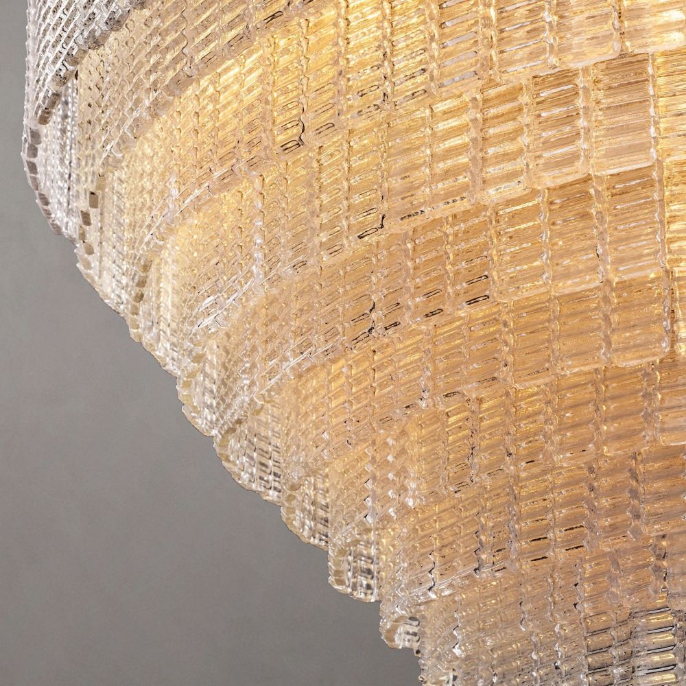 Circular Multi-Tier Art Deco Chandelier with Glass Panels for Dining Room, Foyer & Living Room – Statement Ceiling Light