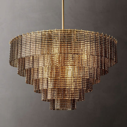 Circular Multi-Tier Art Deco Chandelier with Glass Panels for Dining Room, Foyer & Living Room – Statement Ceiling Light