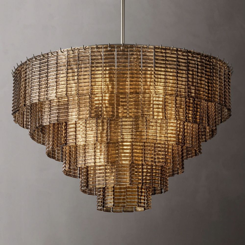 Circular Multi-Tier Art Deco Chandelier with Glass Panels for Dining Room, Foyer & Living Room – Statement Ceiling Light