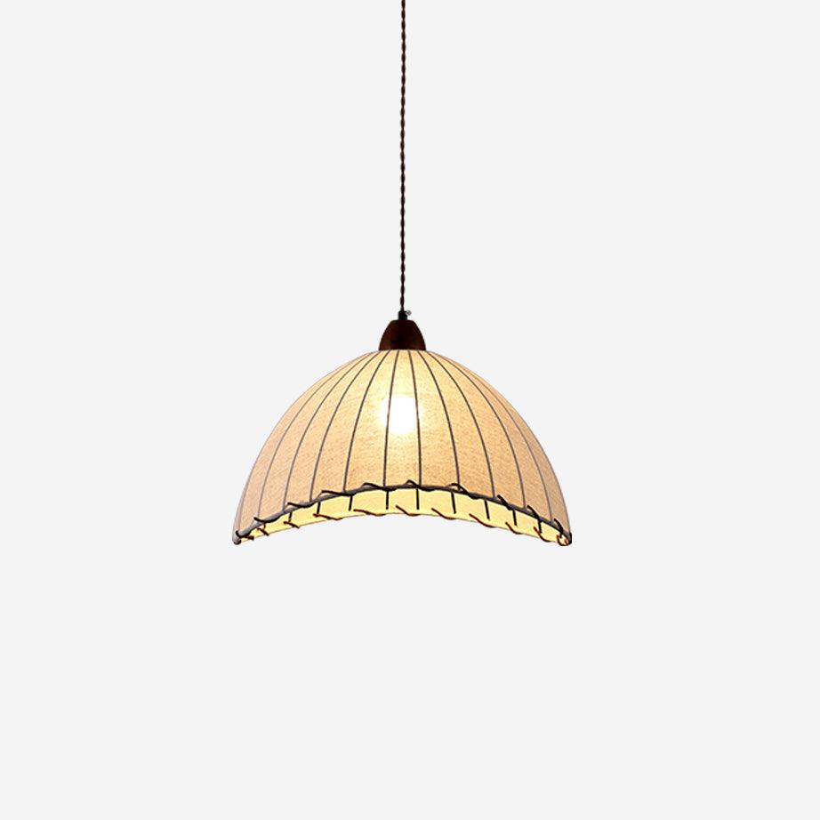 Fabric Dome Ceiling Light White 14 inch Ribbed Scalloped Hanging Fixture for Dining Room Bedroom Adjustable Height Vintage Modern E26 Socket