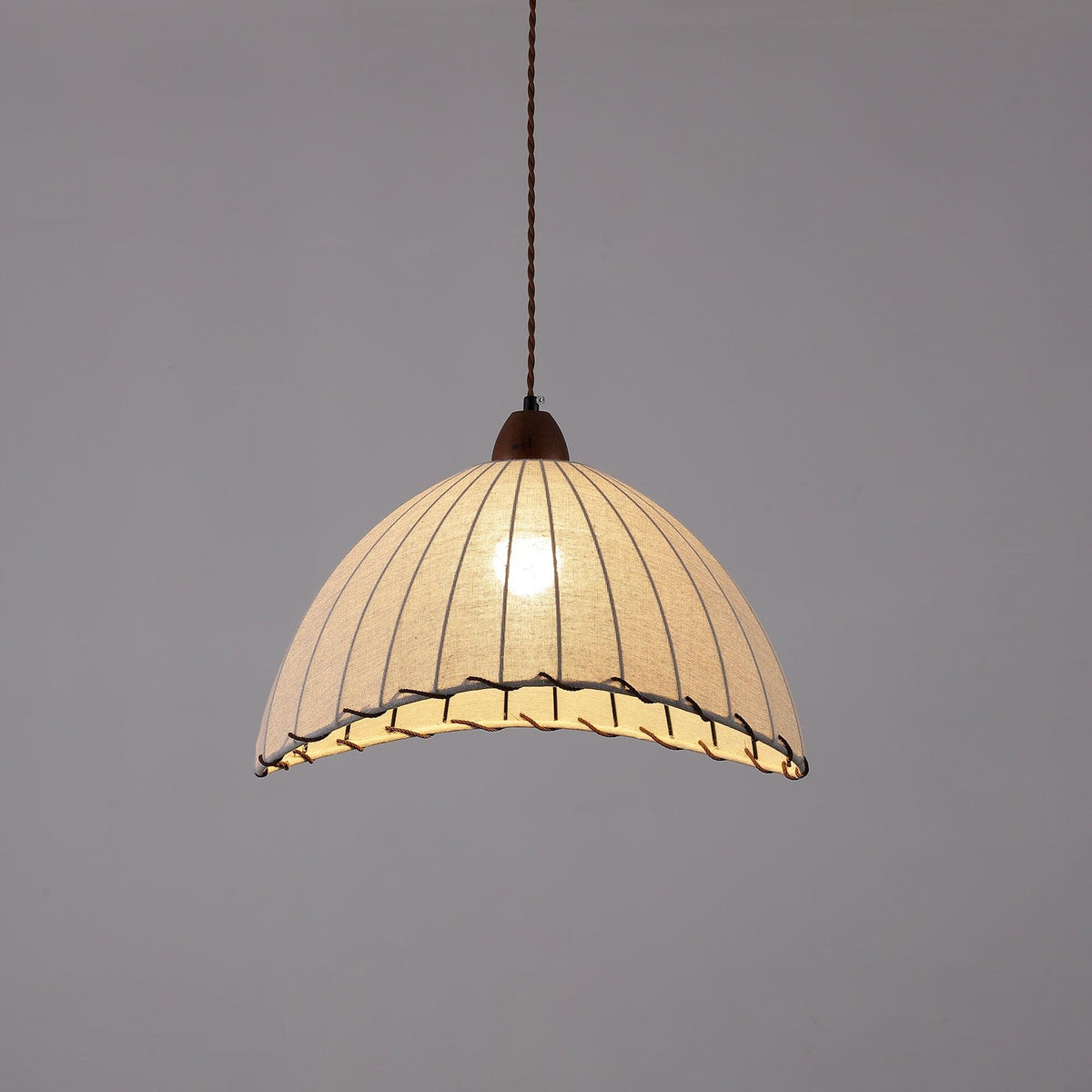 Fabric Dome Ceiling Light White 14 inch Ribbed Scalloped Hanging Fixture for Dining Room Bedroom Adjustable Height Vintage Modern E26 Socket