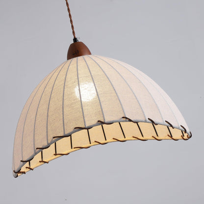 Fabric Dome Ceiling Light White 14 inch Ribbed Scalloped Hanging Fixture for Dining Room Bedroom Adjustable Height Vintage Modern E26 Socket