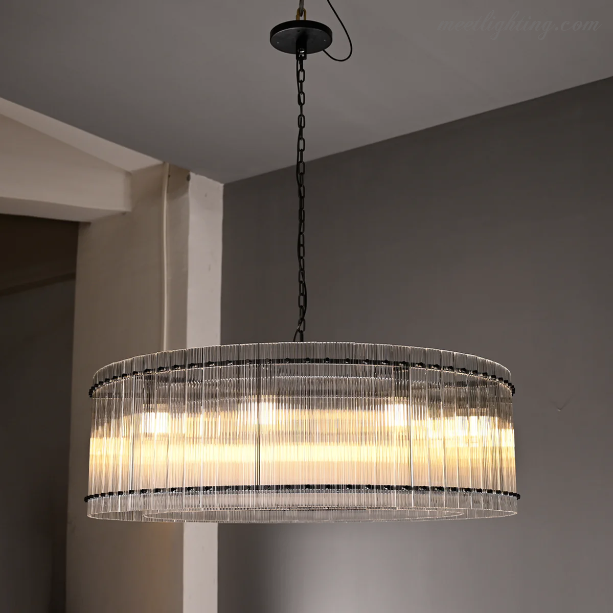 Circular Tiered Glass Panel Ceiling Fixture 22-60 Inch Diameter for Dining Room Foyer Living Room Bedroom Hotel Entryway Statement Lighting