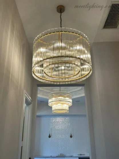 Circular Tiered Glass Panel Ceiling Fixture 22-60 Inch Diameter for Dining Room Foyer Living Room Bedroom Hotel Entryway Statement Lighting