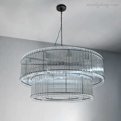 Circular Tiered Glass Panel Ceiling Fixture 22-60 Inch Diameter for Dining Room Foyer Living Room Bedroom Hotel Entryway Statement Lighting
