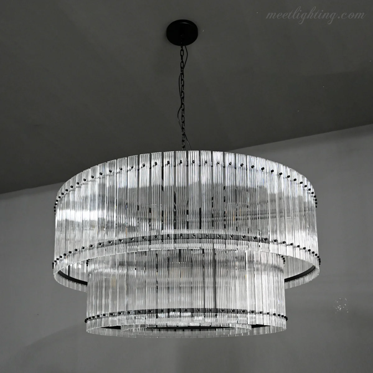 Circular Tiered Glass Panel Ceiling Fixture 22-60 Inch Diameter for Dining Room Foyer Living Room Bedroom Hotel Entryway Statement Lighting
