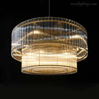 Circular Tiered Glass Panel Ceiling Fixture 22-60 Inch Diameter for Dining Room Foyer Living Room Bedroom Hotel Entryway Statement Lighting