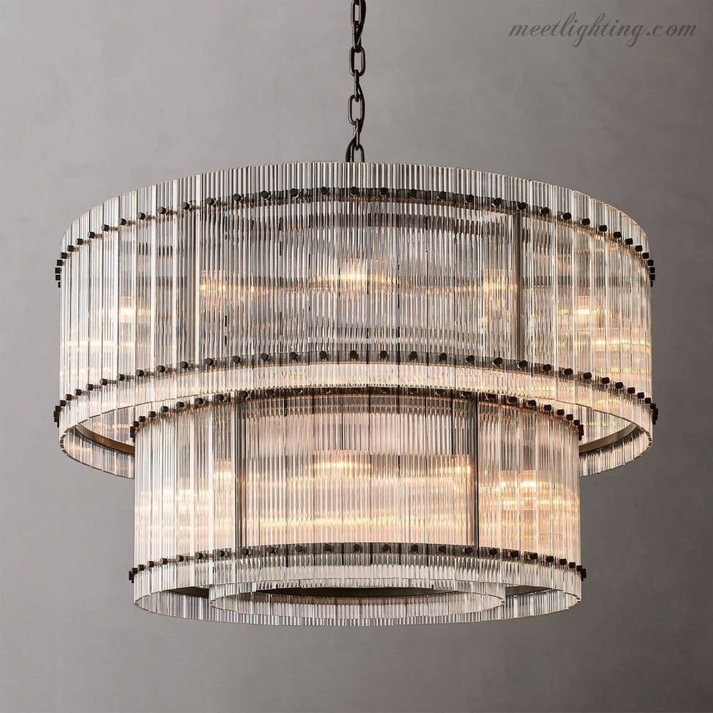 Circular Tiered Glass Panel Ceiling Fixture 22-60 Inch Diameter for Dining Room Foyer Living Room Bedroom Hotel Entryway Statement Lighting