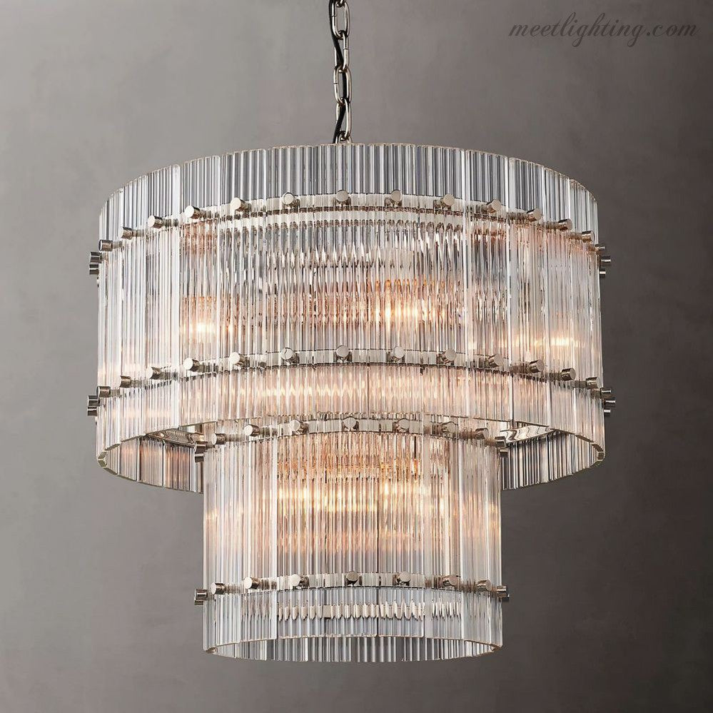 Circular Tiered Glass Panel Ceiling Fixture 22-60 Inch Diameter for Dining Room Foyer Living Room Bedroom Hotel Entryway Statement Lighting