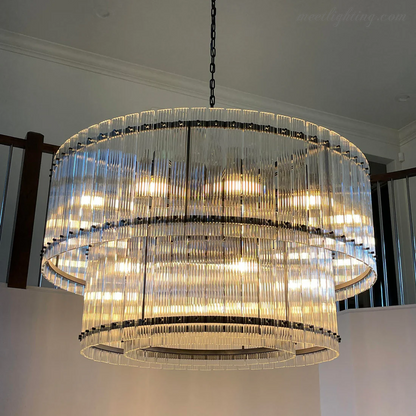Circular Tiered Glass Panel Ceiling Fixture 22-60 Inch Diameter for Dining Room Foyer Living Room Bedroom Hotel Entryway Statement Lighting