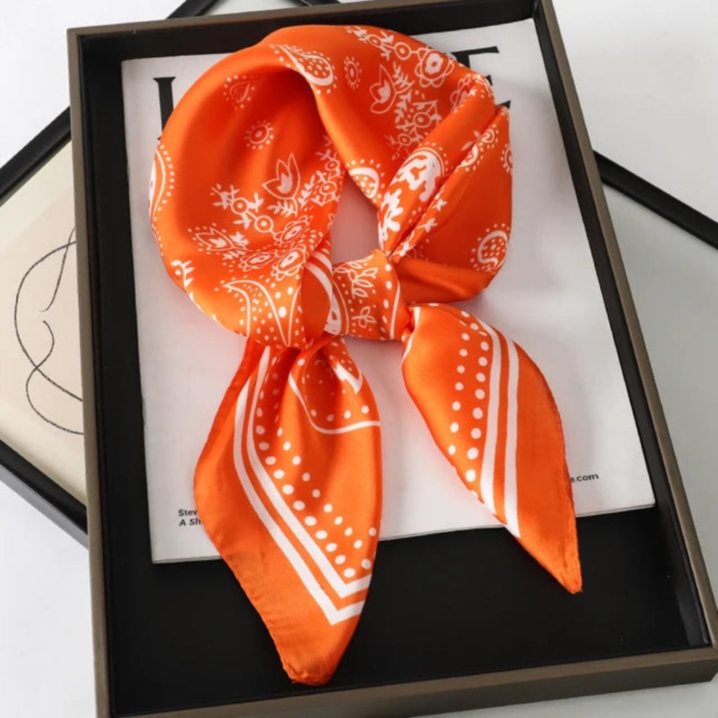 Satin Print Scarf for Hair Neck Bag Accessory | Women's Luxury Square Neckerchief Headband Handbag Tie | Soft Sheen Fabric Statement Piece