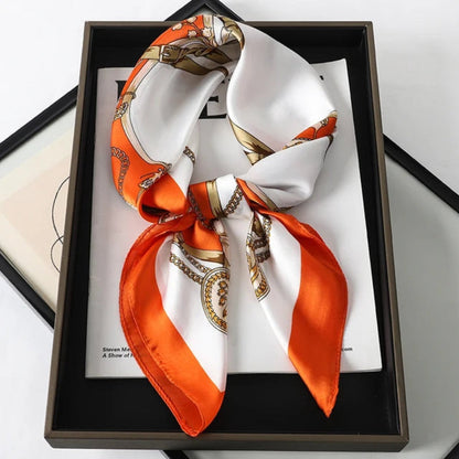 Satin Print Scarf for Hair Neck Bag Accessory | Women's Luxury Square Neckerchief Headband Handbag Tie | Soft Sheen Fabric Statement Piece