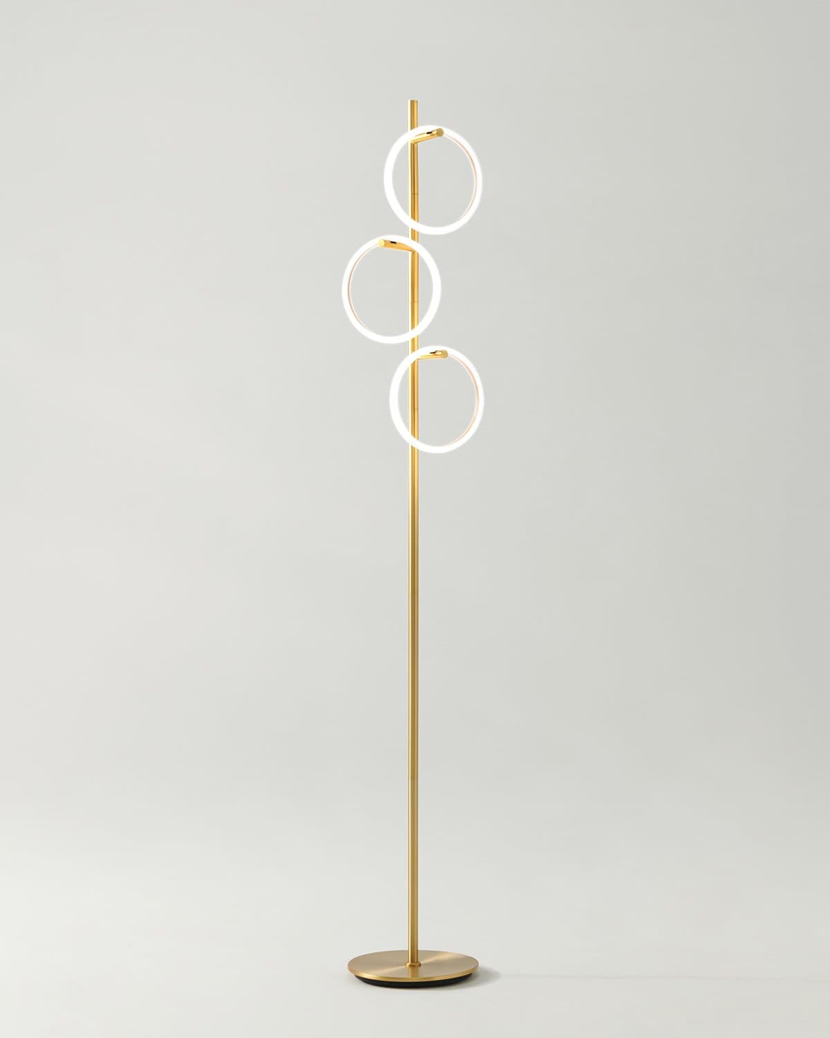 Triple-Ring LED Floor Lamp with Dimmer – 66" Tall Standing Light for Bedroom & Living Areas – Gold Metal Reading Lamp