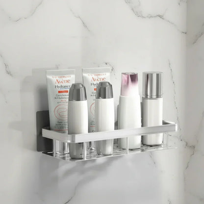 Organisateur de douche d'angle adhésif à montage mural – Étagère de rangement étanche sans perçage pour salle de bain, toilettes et lavabo – ABS et acier en noir ou argent