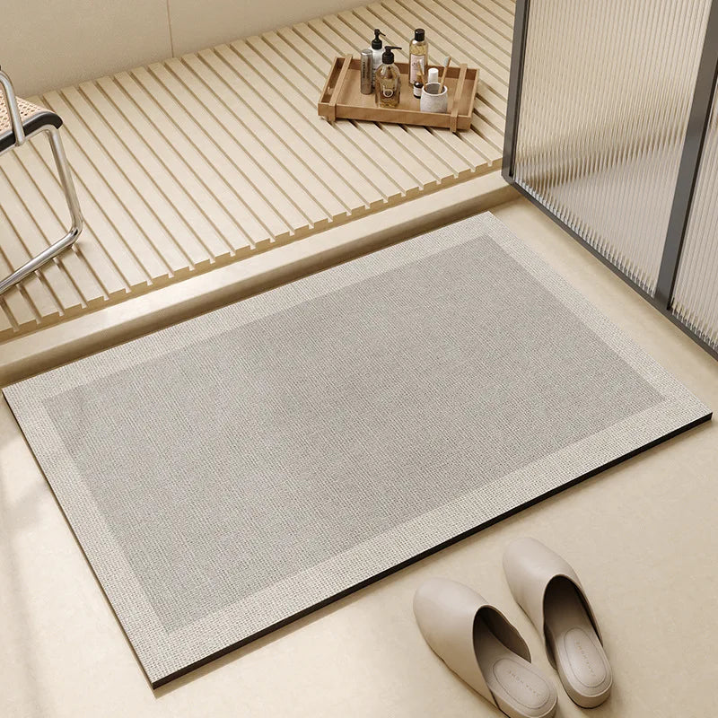 Bathroom Floor Mat Fast-Drying Non-Slip Rubber Base Soft Fleece 3mm Thin for Shower Tub Sink Beige Gray