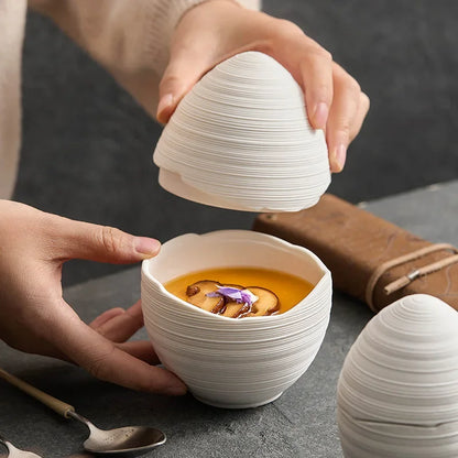 Ceramic Serving Bowl Egg-Shaped Design for Soup Salad Fruit Dessert Modern Minimalist Kitchen Dining Table Decor Dishwasher Safe